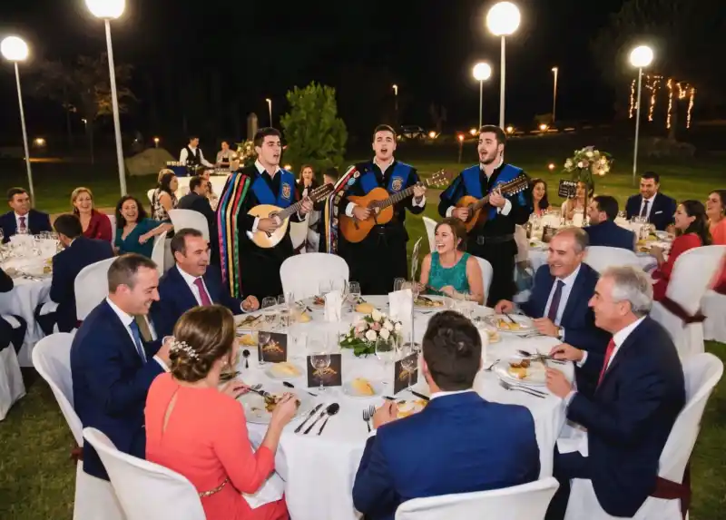 Tuna universitaria actuando en boda en el jardín del Hotel Palacio de Arenales, Cáceres