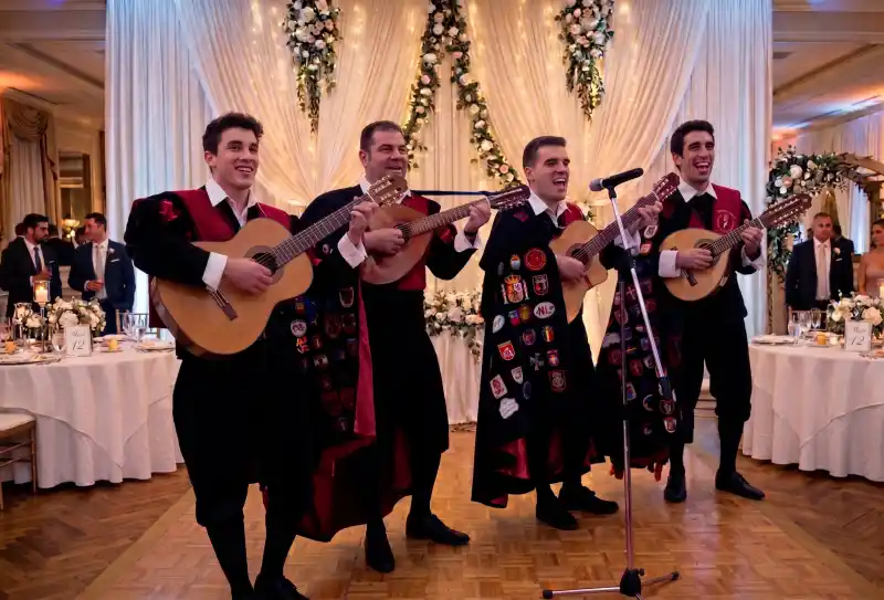 Tuna universitaria de La Tuna de la Alegría actuando en un salón de bodas en Sevilla