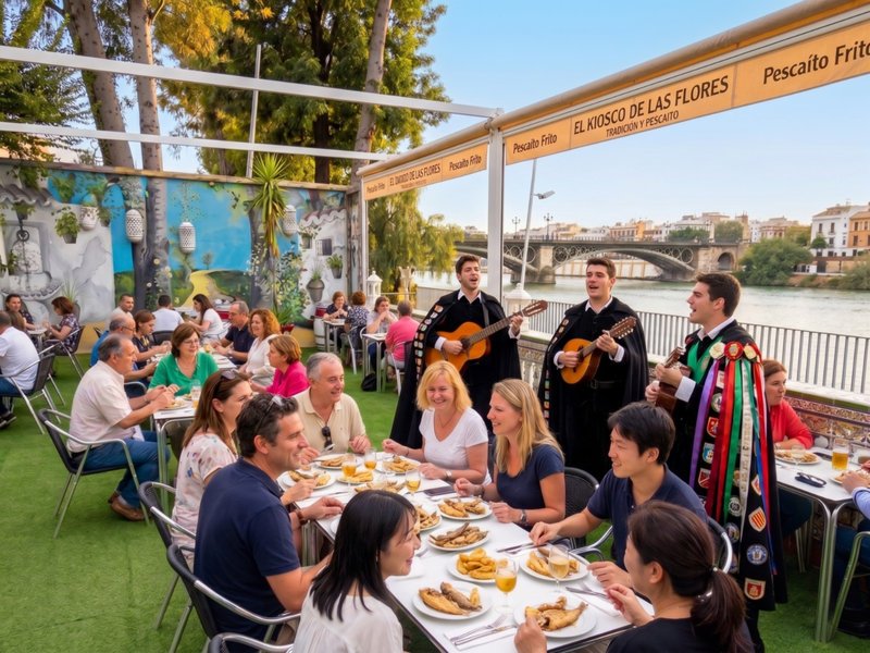 Tuna universitaria actuando en el Restaurante Kiosco de las Flores, Triana, Sevilla